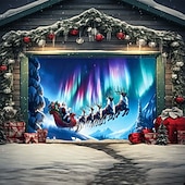 cheap Wall Tapestries-Christmas Garage Door Cover – Festive Outdoor Decoration Banner, Santa Snowman Christmas Tree Pattern Waterproof Garage Curtain for Holiday Home Decor