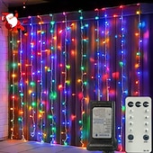 abordables Enchufe eléctrico-luces de cortina 3 * 3M 300 Leds 8 funciones control remoto temporal Enchufar Luces de cortina de hadas decoración de fiesta de boda interior y exterior