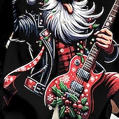 economico Vestito da Babbo Natale-Natale Per uomo Babbo Natale Chitarrista natale divertente Camicia Camicia con Bottoni Manica Lunga Divertente Ferie Primavera Autunno Collo ripiegato Stampa 3D camicie con colletto Una tasca