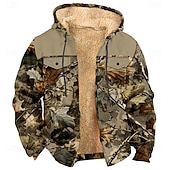 baratos Moletons de Caça-Homens camuflagem Côr Camuflagem Tosão Moletom Jaqueta Moda Legal Diário Vintage retrô Com Capuz Ao ar livre Caça Marron cáqui Verde Tropa Zíper Bolsos Outono Inverno Designer S M L XL XXL XXXL