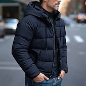 baratos Blusões e Parkas para Homem-Homens Casaco de inverno Casaco puffer Acolchoado Bolsos Poliéster Ao ar livre Casual Diário Padrão Moda Roupa de rua Térmico / Quente Inverno Côr Sólida Azul Cinzento Escuro Preto Casaco puffer