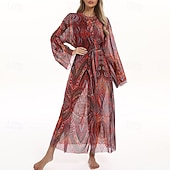 levne Rash guardy One Piece-Dámské Plážové zahalovací šaty Dlouhé splývavé kimono kardigany Grafika Cikánský Krátká noha Šifón Ochrana proti UV záření Prodyšné Dlouhý rukáv Plavky Surfování Plážové prázdniny Léto