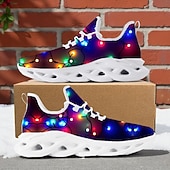 baratos Ténis para Homem-Tênis masculino com estampa natalina iluminada - luzes de LED vibrantes, calçado esportivo confortável para as festas de fim de ano, eventos festivos e encontros ao ar livre.
