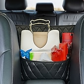 abordables Rangements pour voiture-Organisateur de dossier de siège auto grande capacité - sac de rangement en filet de cuir artificiel durable pour organiser et ranger les accessoires intérieurs de voiture.