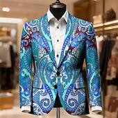 economico Blazer Stampati da Uomo-Per uomo Paisley Giacca blazer Cappotto Confortevole Traspirante Artistico Casual Casuale Quotidiano Festival Stampa 3D Bottoni Autunno &amp; Inverno Dentellato Manica Lunga Blu Rosso Verde