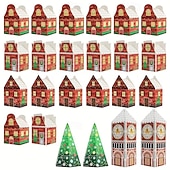 baratos Embrulho para presente-Caixa de calendário do advento de Natal com 24 peças - design de casinha de gengibre vermelha e branca com relógio dourado e cena de vila nevada, perfeita para presentes de festas de fim de ano e