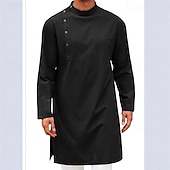 Недорогие Халаты-Муж. Домашняя одежда Ночная рубашка Ночная сорочка Полотняное плетение Стиль Удобная обувь Дом Повседневные Хлопок Дышащий Воротник-стойка Длинный рукав Весна Осень Черный Белый