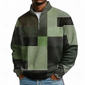 levne Geometrický vzor-Pánské Geometrický Pléd Vaflová Mikina Módní Denní Klasické Na běžné nošení Stojáček Čtvrtletní zip Venkovní Domů Kancelář Práce Vodní modrá Hnědá Trávová zelená Šedá Zapni Podzim Zima Návrhář S M L