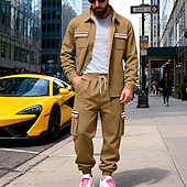 Χαμηλού Κόστους βασικές φόρμες-Ανδρικά Πουλόβερ Φόρμα Σετ ρούχων Jachetă Πέτο ΕΞΩΤΕΡΙΚΟΥ ΧΩΡΟΥ Καθημερινά Αθλητικά Κορδόνι Κουμπί επάνω Τσέπη Ταινία Μαύρο Ρουμπίνι Καφέ Πολυεστέρας Ρούχα Γυμναστικής Μοντέρνα Κομψό στυλ street