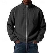 cheap Basic Sweatshirts-Men's Sweatshirt Waffle Sweatshirt Full Zip Sweatshirt Wine Standing Collar Plain Zip Up Textured Casual Daily Sports &amp; Outdoor Streetwear Cool Sportswear Spring &amp;  Fall Clothing Apparel Hoodies