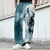 voordelige joggingbroek met print voor heren-Voor heren Wolf Wilde Dieren Maanlicht Joggingbroeken Broek Vrijetijdsbroek Medium Taille Vintage Retro Buiten Jagen Training Elastische tailleband met trekkoord Rechte broek met zakken Lente Herfst