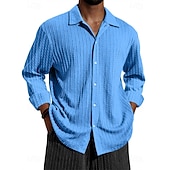 abordables chemise boutonnée pour homme-Homme Chemise Décontractée bleu marine manche longue Couleur Unie / Unie Revers Tenue quotidienne Basique Vêtement Tenue Traditionnel / Classique