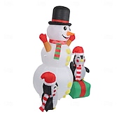 billige utendørs julelys-1,8 m/6 fot oppblåsbar julesnømann med pingviner, innebygde fargerike LED-lys, utendørsdekorasjoner - oppblåsbar snømann og 2 pingviner, dekor til hage, plen, veranda, julefester