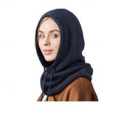お買い得  温熱コレクション-ニットバラクラバ帽子、女性用、厚手、暖かい、ネックウォーマー、ビーニー、冬、秋、ニットヘッドカバー、寒い天候、アウトドア、快適、スキーマスク、スカーフ、キャップ、アクセサリー