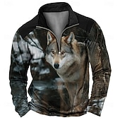 abordables Sweatshirts de Chasse-Homme Loup Impression 3D Sweatshirt Sports Mode Occasionnel Chasse manche longue Fermeture éclair Extérieur Soirée Vêtements de rue Noir Bleu Marron Marron 2 Marron 3 Automne Toutes saisons Designer