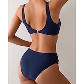 billige Surfing Tankinis og Bikinier-Dame Badedrakt med rynker Bikinisett Badetøy Ensfarget Badetøy Mørkeblå Pustende Ermeløs - Surfing Strand Svømming Sommer