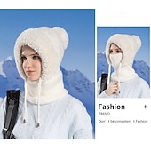 Недорогие теплая и теплая коллекция-Зимняя вязаная шапка-бини 3-в-1 с флисовой подкладкой для женщин со встроенной маской для лица и утеплителем для шеи, теплая и уютная шапка для холодной погоды на открытом воздухе