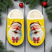 Недорогие Мужские рождественские туфли-Мужские тапочки с принтом Санта-Клауса — праздничное красное лицо Санта-Клауса со светодиодными лампами, уютные плюшевые тапочки для рождественского утра, отдыха и отдыха в праздники