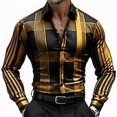 abordables Camisa de Satén para Hombre-Hombre Geométrico A Rayas Cuadrícula / Cuadros Camisa Camisa de raso Camisa para Vestido Manga Larga Informal de negocios Vacaciones Uso Diario Verano Primavera Otoño Cuello Vuelto Impresión 3D