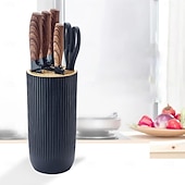 levne Kuchyňská sada-sada kuchyňských nožů, 6dílná luxusní sada nožů s dřevěným potahem, rukojeť s lehkou dřevěnou kresbou, nepřilnavý šéfkuchařský nůž z nerezové oceli s blokem na nože