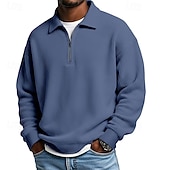 voordelige Klassieke polo voor heren-Voor heren Wafel Poloshirts Met Textuur Casual Buiten Kwart ritssluiting Lange mouw Modieus Modern Effen Kleur Met Textuur Gebreid Lente &amp; Herfst Alle seizoenen Ruim Passend Zwart Marineblauw