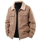 baratos Jaquetas Casuais-Homens Jaqueta de Inverno Casaco de lã Jaqueta casual Férias Diário Térmico / Quente Bolsos Tosão Outono Inverno Tecido Moda Roupa de rua Lapela Padrão Preto cáqui Verde Tropa Cinzento Casaco