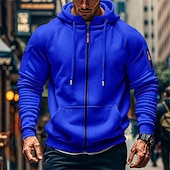 baratos hoodies básicos dos homens-Homens Moletom Full Zip Hoodie Moletom com zíper Azul Preto Branco Verde Tropa Vinho Com Capuz Tecido Zip Up Bolsos Desportos e Ar livre Casual Diário Roupa de rua Designer Básico Primavera Outono