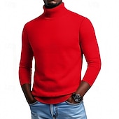 baratos suéter pulôver masculino-Homens Suéter Pulôver suéter Suéter de malha Estriado Tricotar Tops regulares Tricotado Tecido Gola Alta Moda Roupa de rua Casual Roupa Diária Roupa Outono Inverno Camelo Vinho S M L