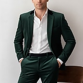 economico Abiti formali-Uomo Abito di velluto Casuale Affari Nero Verde scuro Autunno Tuta Bavero a lancia Quotidiano Casual Tinta unita Vestibilità su misura 2 pezzi Monopetto a un bottone