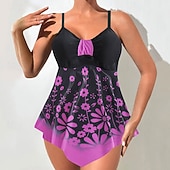 economico Tankini-Per donna Costumi da bagno Due pezzi Birichino Costume da bagno Senza schiena Vacanza Vintage Floreale Grafico Scollo a V Senza Maniche Costumi da bagno