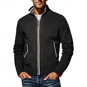 billiga cardigan tröja för män-Herr Jacquard tröja Tröja Cardigan Tröja Ribbad Sticka Vanliga toppar Stickat Slät V-hals Semester Mode Företag Ledigt Kläder Vår &amp; Höst Höst vinter Svart Vinröd M L XL