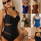 Недорогие Монокини-Женский купальник с одним куском сексуальный с вырезом монокини контролирующий живот высокая талия облегающий без спинки элегантный для отпуска однотонный цвет V-образный вырез без рукавов