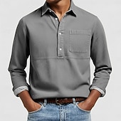 abordables Camisas Popover para Hombres-Hombre Camisa de manga corta Camisa Oxford Rosa Azul Marino Azul Oscuro Gris Azul claro Manga Larga A Rayas Cuello Americano Escuela Boda Bolsillo Ropa Neutral Moda Diario Casual