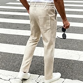 cheap Casual Pants-Men's Trousers Casual Pants Drawstring Pocket Elastic Waist Plaid Comfort Soft Outdoor Daily Holiday Fashion Classic Style Dark Khaki Light Khaki Micro-elastic