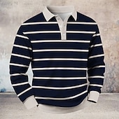 voordelige Rugbypolo voor heren-Voor heren Horizontale stroken Wafel Poloshirts Rugbypolo Lange mouw Poloshirt Overhemden met kraag Casual Sport Alledaagse kleding Knop Lente Herfst Winter blauw Zwart Bruin