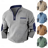 tanie Koszulka z dzianiny waflowej-Męskie Koszulka z goframi Podkoszulek Koszula Henley z waflami Długi rękaw Pół zamek Jesień Jesień i zima Jednokolorowe Niejednolita całość Tradycyjne / Vintage Codzienny Niejednolita całość Kolorowy