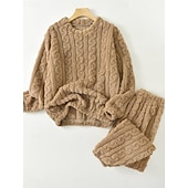 olcso Női hálófelsők és -alsók-Női Pizsama Alkalmi Kényelmes Tiszta szín Rugalmas derék Nadrág Otthon Napi Hosszú ujj Terített nyak Fehér Rubin Sötétkék Bíbor Khakizöld Tavasz Ősz Tél Laza öltözet