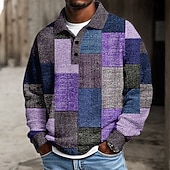 economico Polo geometrica da uomo-Per uomo Blocco di colori Polo Testurizzato Manica Lunga Magliette polo Bavero Casual Scuola Athleisure Abbigliamento quotidiano Stampa 3D Primavera Autunno Inverno Blu Rosso Viola