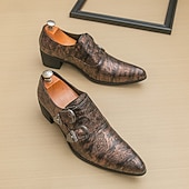 זול נעלי נזיר-נעלי גברים עם רצועות נזיר כפולות מעור דמוי עור חומות - נעלי ערב אלגנטיות לחתונות ואירועים רשמיים