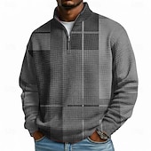 economico Schema Geometrico-Per uomo Geometrico Plaid Nido d'ape Felpa Moda Quotidiano Classico Casual Collo alla coreana Zip a un quarto All'aperto Casa Ufficio Lavoro Giallo Viola Arancione Grigio Con zip Autunno Inverno