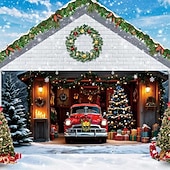 זול כיסויי דלתות מוסך חג המולד-כיסוי לדלת מוסך לחג המולד, בית סנטה קלאוס, רקע תלייה גדול, 2 מכוניות, קישוט מסיבת חג חיצוני, הדפס שטוח דו-ממדי, באנר קיר חגיגי, חצר בית, רקע סצנת חג המולד, 7*8 רגל