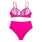 זול טנקיני וביקיני לגלישה-בגדי ריקוד נשים בגד ים מקומט סטים של ביקיני בגדי ים אחיד בגדי ים ורוד בהיר שחור נושם ללא שרוולים - גלישה חוף שחייה קיץ