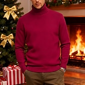 cheap Men's Pullover Sweater-Men's Christmas Jumper Christmas Sweaters Holiday sweater Pullover Sweater Jumper Knit Sweater Ribbed Knit Regular Tops Knitted Plain Turtleneck Fashion Basic Vacation Daily Wear Clothing Apparel