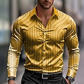 cheap Men&#039;s Satin Shirt-Men&#039;s Geometric Pattern Waves Abstract Art Shirt Satin Shirt Dress Shirt Long Sleeve Business Casual Vacation Dailywear Summer Spring Fall Turndown 3D Print Button Up Shirts Blue Black White Yellow