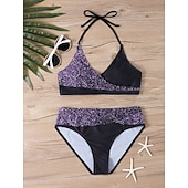 billiga Tankinis-Kvinnors Tankini 2-delad baddräkt med fräck midjekontroll hög midja slank rygglös semester strandkläder halterneck ärmlös baddräkt