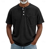 voordelige Casual Henley-T-shirt-SoftFade™ Heren Henley Shirt 100% Katoen Acid Wash Shirt T shirt Tee Korte Mouw Retro Vintage Casual Button Up Zak Garment Dyed Zomer Lente Herfst Donkerbruin Zwart Roze Henley T-Shirt