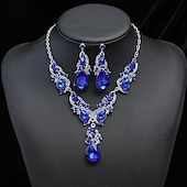 baratos Conjutos de Bijuteria-2pcs Conjuntos de joias de noiva For Mulheres Roxo Azul Vermelho Casamento Traje de festa para noite Liga Geométrico