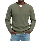 billiga Casual Henley T-shirt-Herr Våffeltröja Waffle Henley Shirt Herrskjortor med armbågslappar Långärmad V-hals Henley Höst vinter Vår &amp; Höst Ensfärgat Mode Grundläggande Ledigt falska två stycken Ledigt Gata Sport Grå Topp