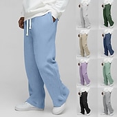 abordables Jambe Droite-Homme Gauffré Joggings Pantalons Pantalon décontracté Pantalons Amples Cordon de serrage Jambe Droite Couleur Unie Confort Longueur complète Occasionnel Quotidien Extérieur Vacances Mode Coupe Ample