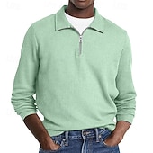economico Polo classica da uomo-Per uomo Polo Polo con zip a un quarto Abbigliamento quotidiano Data Zip a un quarto Manica Lunga Moda Essenziale Semplice Cerniera Primavera Autunno Vestibilità regolare Nero Bianco Verde militare